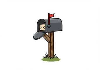 Cartoon mailbox with letter isolated on white background