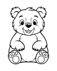 cartoon style bear sitting upright line drawing