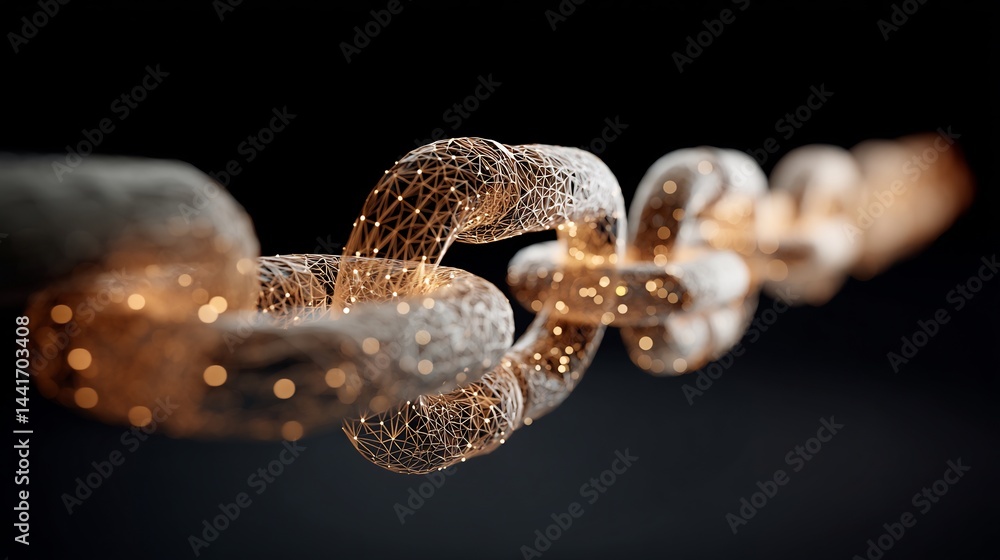 Poster abstract visualization of interconnected chain links on a dark backdrop