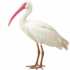 Obraz premium White Ibis Bird Profile, Long Pink Beak, Elegant Pose, Clean White Background