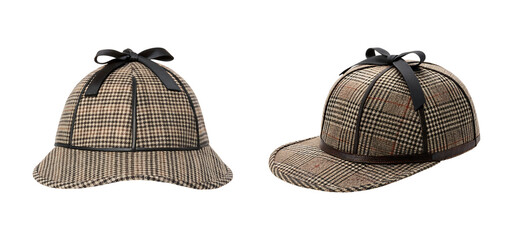 Deerstalker hat, sherlock holmes detective cap on transparent background