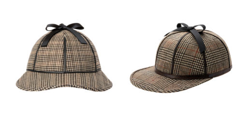Deerstalker hat, sherlock holmes detective cap on transparent background