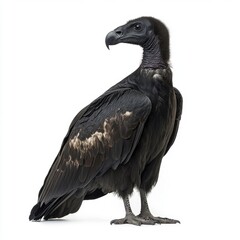 Obraz premium Black Vulture Profile, Dark Plumage, White Background