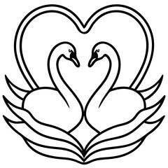 Two Swans Creating a Heart - Simple Line Drawing