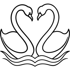 Two Swans Creating a Heart - Simple Line Drawing