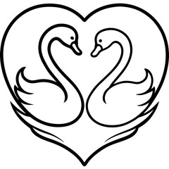 Two Swans Creating a Heart - Simple Line Drawing