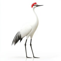 Fototapeta premium Elegant White Crane with Red Crest, Detailed Illustration