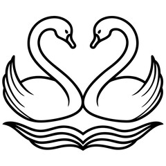 Two Swans Creating a Heart - Simple Line Drawing