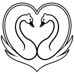 Two Swans Creating a Heart - Simple Line Drawing