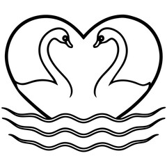 Two Swans Creating a Heart - Simple Line Drawing