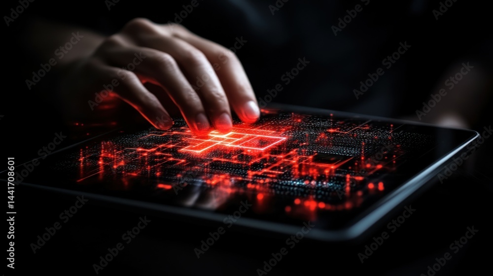 Aufkleber a doctor analyzing patient data on a digital tablet with ai support.