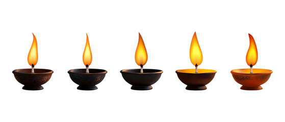 Pack of Burning Oil Lamps Against Transparent Background for Spiritual Branding, Vintage Promotion, or Religious Design Projects