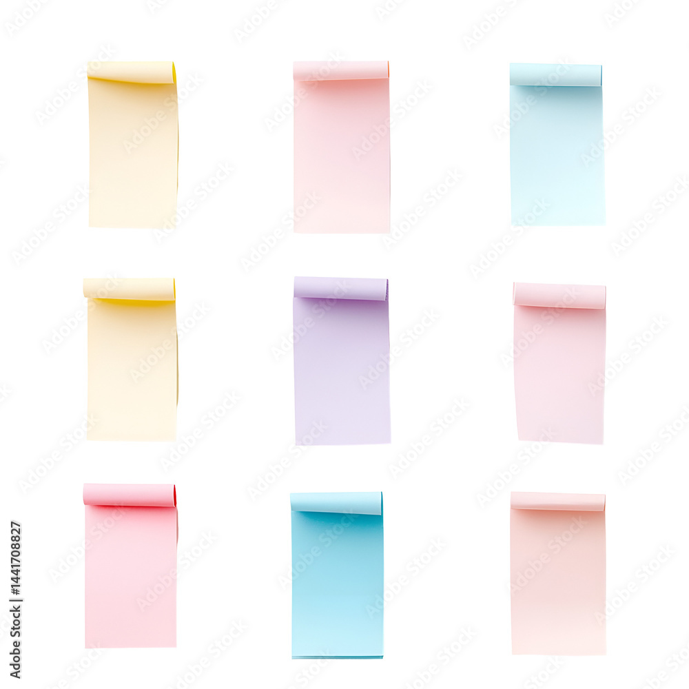 Aufkleber pastel colored rectangles arranged in grid pattern on dark background flat lay composition