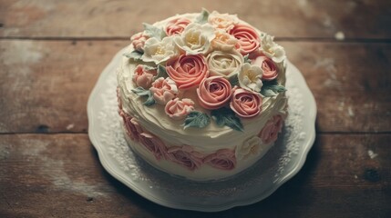Floral Cake Rustic Table Dessert