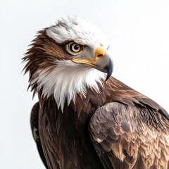 Obraz premium Majestic Brown Eagle Close Up Portrait Against White Background