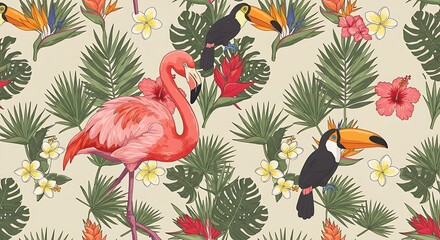 Tropical Bloom & Feather AI Generated