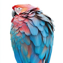 Fototapeta premium Red and Blue Macaw Parrot Profile Closeup on White Background