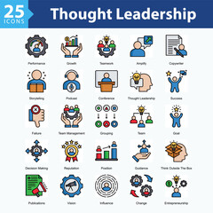 Fototapeta premium Thought Leadership is a collection of icons in sheet format showcasing professional development, leadership skills, technical expertise, and visionary direction in modern work environments. 