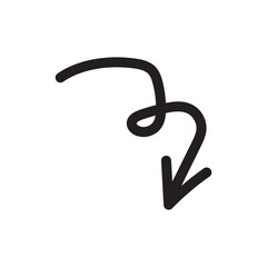 Curved Downward Arrow with Loop &ndash; Hand-drawn Black Direction Symbol