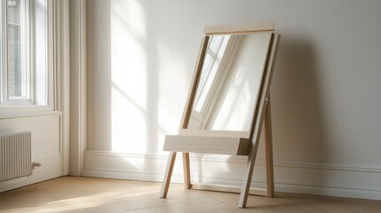 Wooden mirror, sunlight, interior, home decor