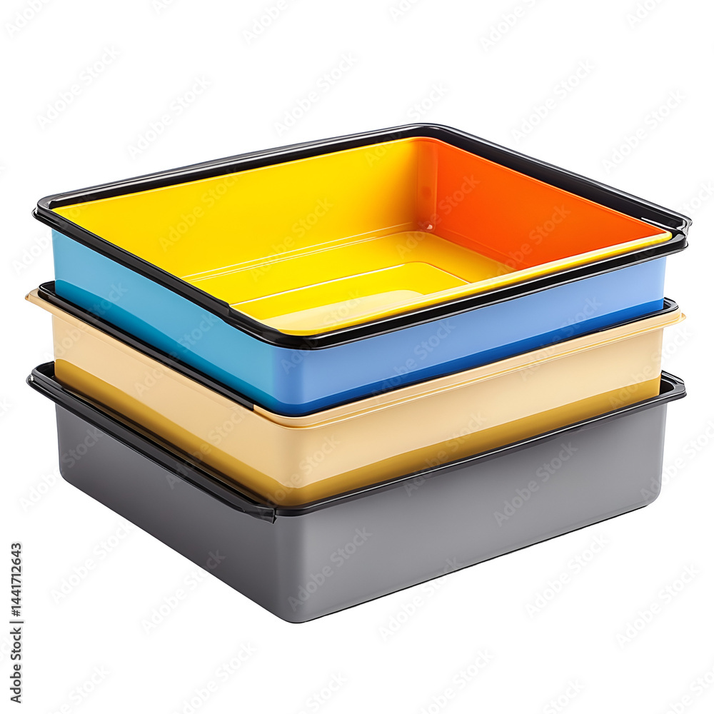Poster stack of colorful trays layered storage and organization abstract background