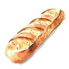 watercolor illustration of Baguette clipart isolated