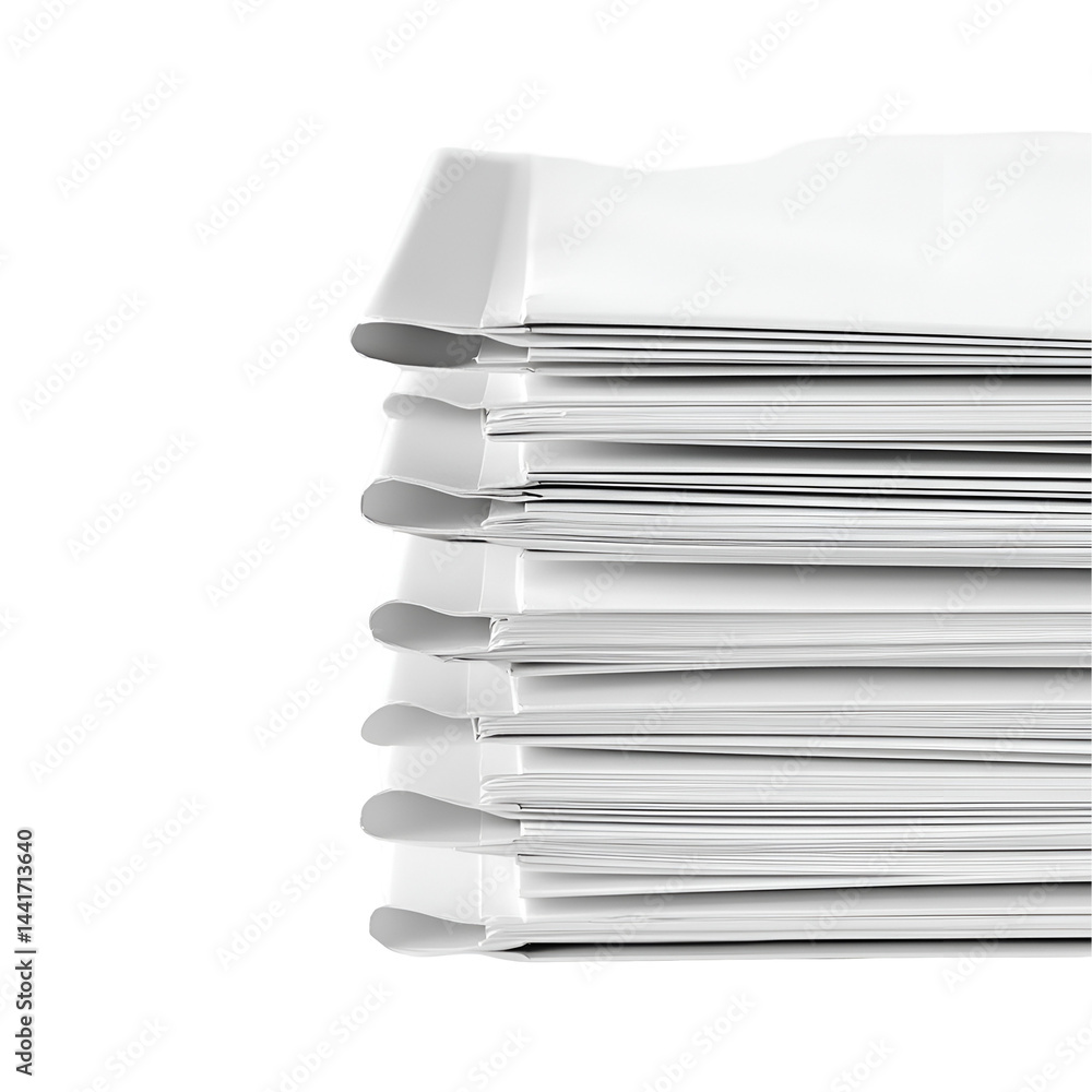 Poster stack of white paper sheets on dark background with copy space for business or creative use