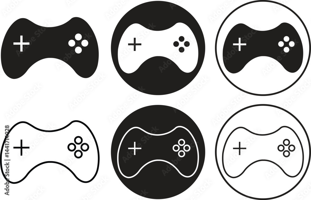 Poster video game console icon set flat, line style. gaming controller concept. gaming technology sign symb