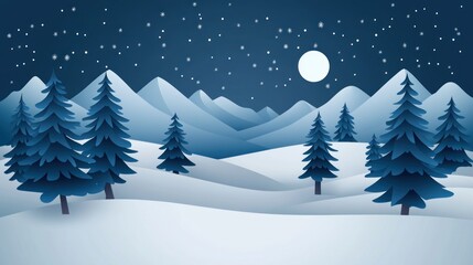 Obraz premium Snowy Night Mountains Winter Landscape