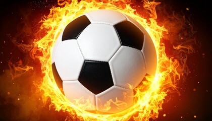 Fototapeta premium Soccer ball in fire. Burning soccer ball. Soccer ball and flame. Soccer background. Fire and football ball. Football ball with flame.