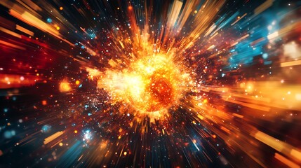 Naklejka premium Abstract cosmic energy explosion glowing fiery digital art colorful design image