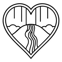Waterfall of Love Minimalist Heart Line Art