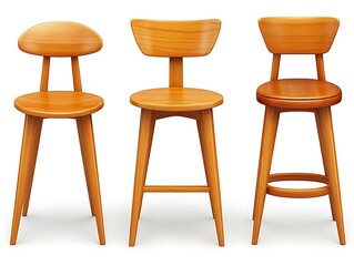 Three wooden chairs, varying heights