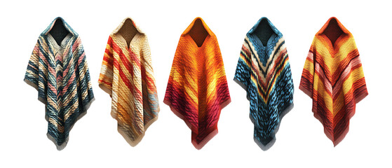 Pack of Chevron Knit Poncho Against Transparent Background for Fashion Branding, Apparel Promotion, or Autumn Design Projects