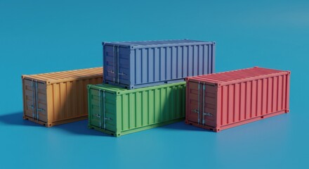 Colorful shipping containers stacked against a solid backdrop