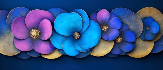 Artistic floral design with blue, purple, and gold elements