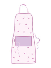 Cute pink apron with heart patterns and a pocket isolated on white background