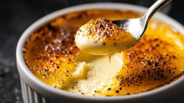 Caramelized sugar creamy custard dessert with vanilla, rich and sweet gourmet French baked ramekin, featuring golden caramelized sugar crust and smooth creamy custard, this elegant homemade treat