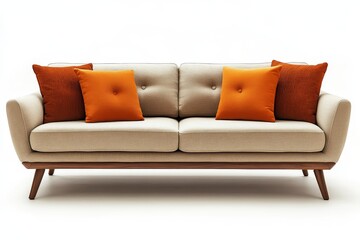 Fototapeta premium Modern sofa with clean lines and simple design, isolated on a white background with soft light and shadow