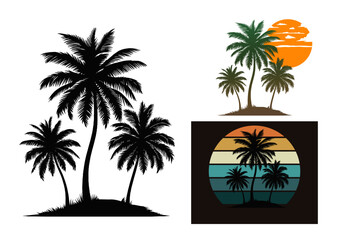 Palm Tree Silhouette Icon Vector Black White and Colour
