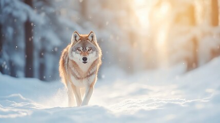 Naklejka premium Majestic wolf in a snowy forest