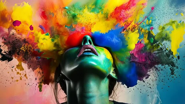 Chromatic Dreamscape: A Portrait of Inner Explosion with Vivid Colorful Hues