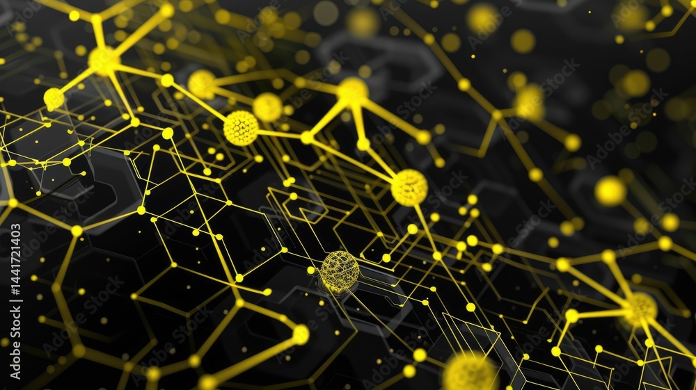 Poster explore a vibrant futuristic background featuring a yellow and black blockchain theme. perfect for t