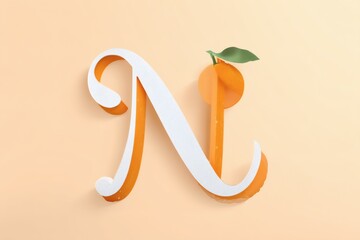Letter N with Orange Slice and Green Leaf on a Beige Background, Creative Font
