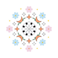 Cosmic floral mandala with celestial elements