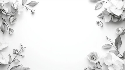 Obraz premium Elegant Floral Frame - White Flowers & Leaves on White Background floral frame white flowers elegant