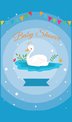 Flat design illustration of a Baby Boy Born poster, featuring blue tones and playful elements, symbolizing new life, joy, and celebration