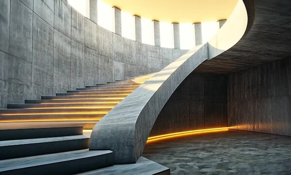 Modern architectural staircase with illuminated steps in a minimalist interior setting