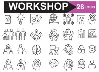 Workshop and Collaboration Icon Set for Teamwork and Brainstorming Sessions