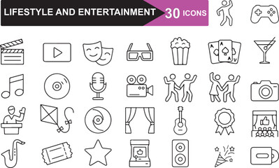 Lifestyle and Entertainment Vector Icons for Media and Recreation Use